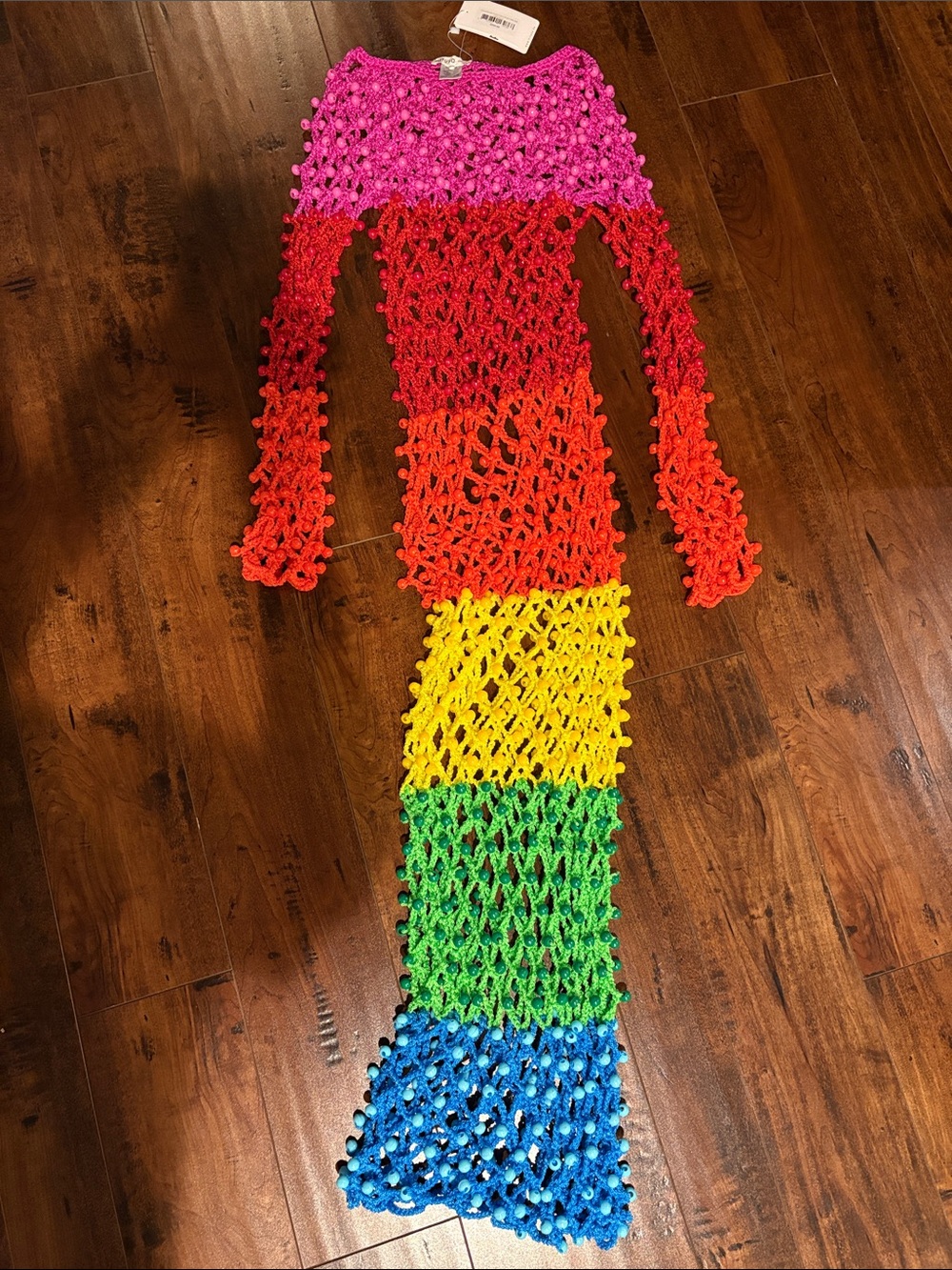 Pitusa Colorblock Crochet Dress in Pink, Red, Orange, Yellow, Green, Blue